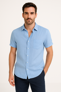 Chemise décontractée pour hommes - Coupe relaxée - Manches courtes - Col boutonné