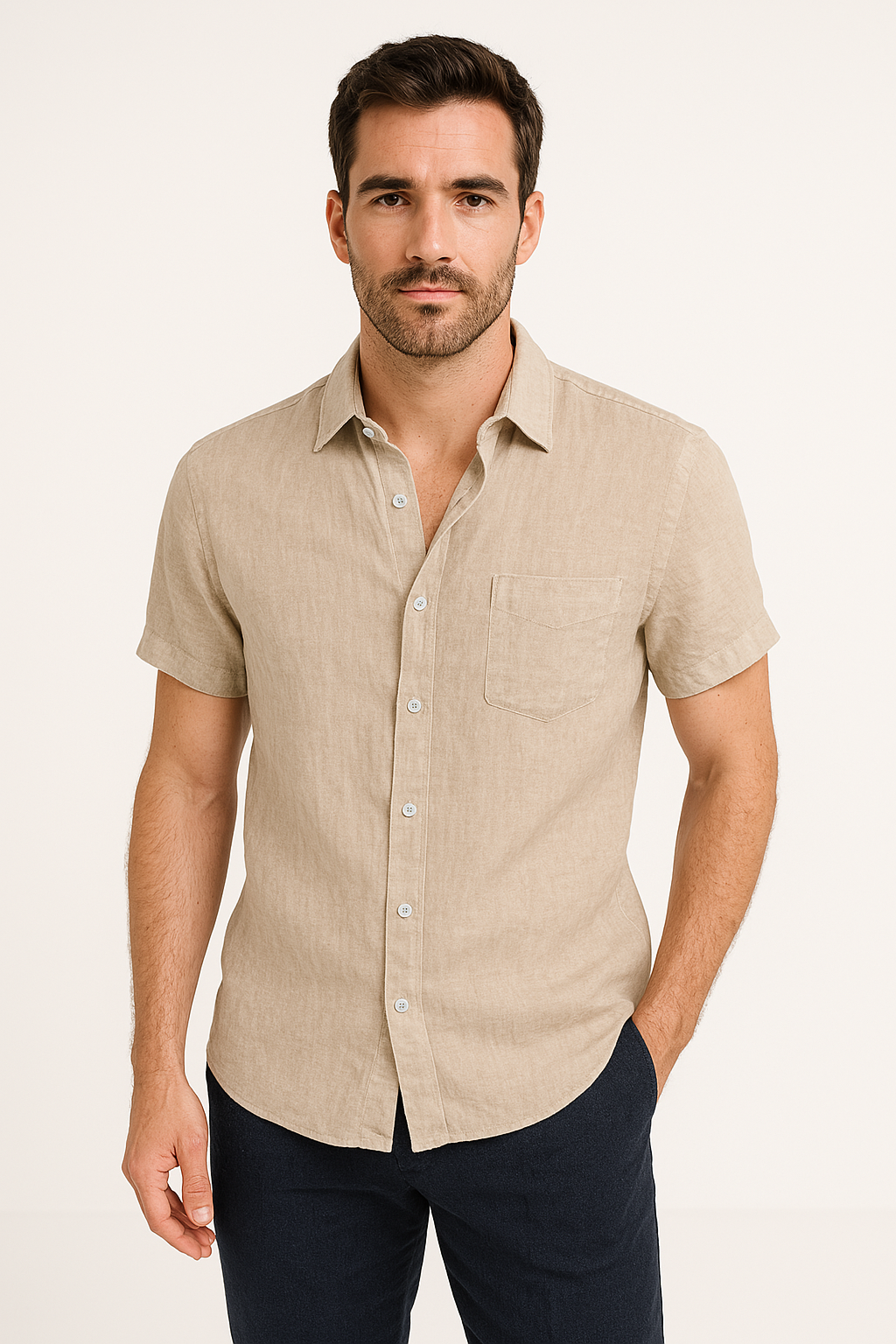 Chemise décontractée pour hommes - Coupe relaxée - Manches courtes - Col boutonné
