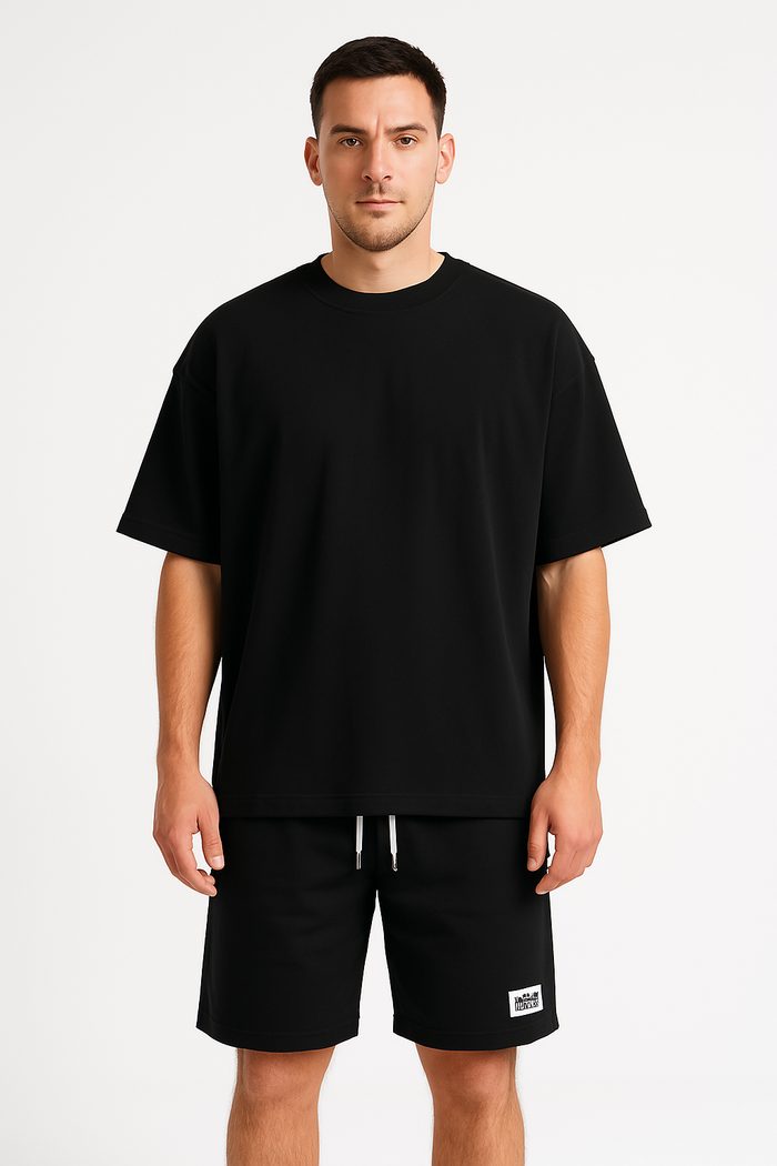 Ensemble sportif pour hommes - coupe décontractée - T-shirt à manches courtes et short à cordon ajustable - coton respirant