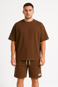Ensemble sportif pour hommes - coupe décontractée - T-shirt à manches courtes et short à cordon ajustable - coton respirant