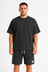 Ensemble sportif pour hommes - coupe décontractée - T-shirt à manches courtes et short à cordon ajustable - coton respirant