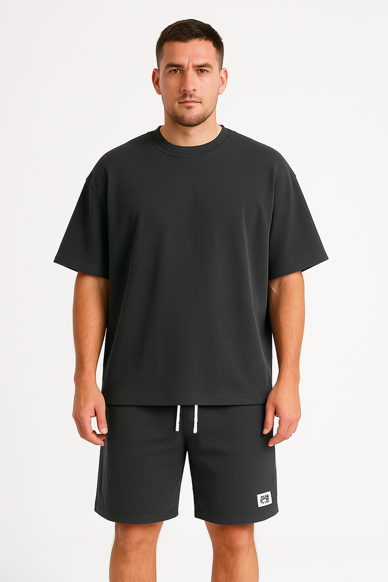 Ensemble sportif pour hommes - coupe décontractée - T-shirt à manches courtes et short à cordon ajustable - coton respirant