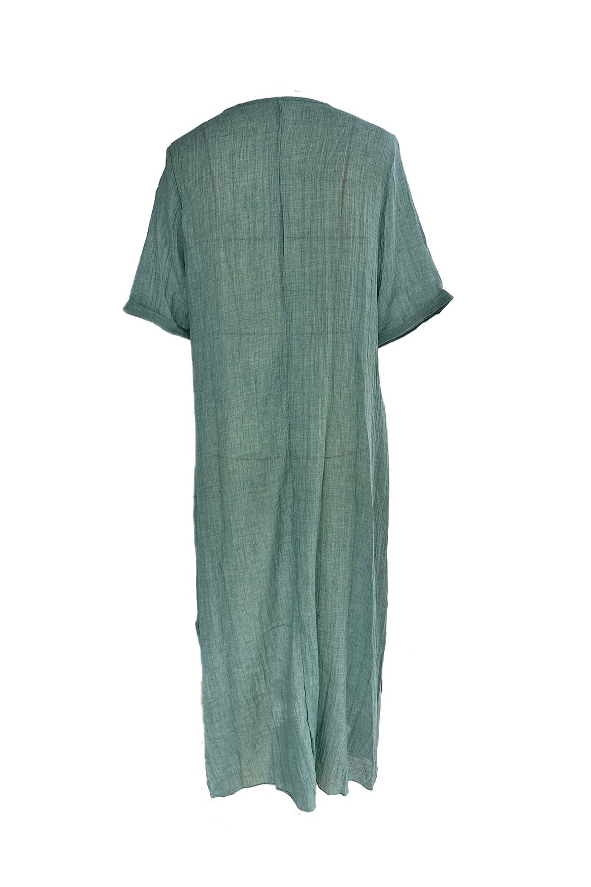Élégante robe midi en lin à col en V et manches courtes - Respirante, légère et confortable
