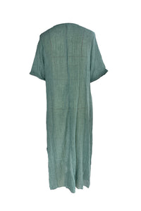 Élégante robe midi en lin à col en V et manches courtes - Respirante, légère et confortable