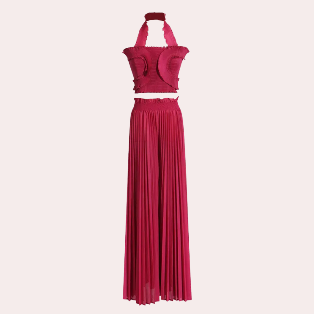Élégant haut pour femme et pantalon à plis - Superbe ensemble moderne de deux pièces pour un look élégant
