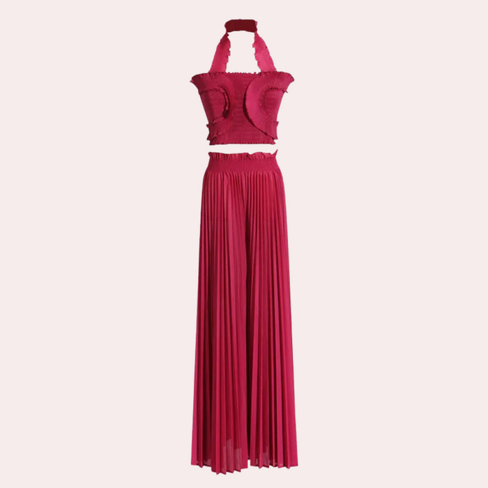 Élégant haut pour femme et pantalon à plis - Superbe ensemble moderne de deux pièces pour un look élégant