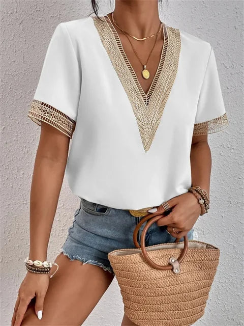 Top de luxe à col en V pour femmes - mode décontractée élégante avec détails sophistiqués