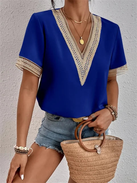 Top de luxe à col en V pour femmes - mode décontractée élégante avec détails sophistiqués