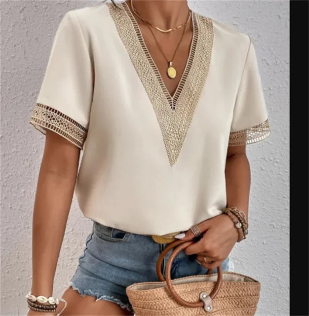 Top de luxe à col en V pour femmes - mode décontractée élégante avec détails sophistiqués