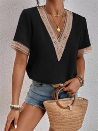Top de luxe à col en V pour femmes - mode décontractée élégante avec détails sophistiqués