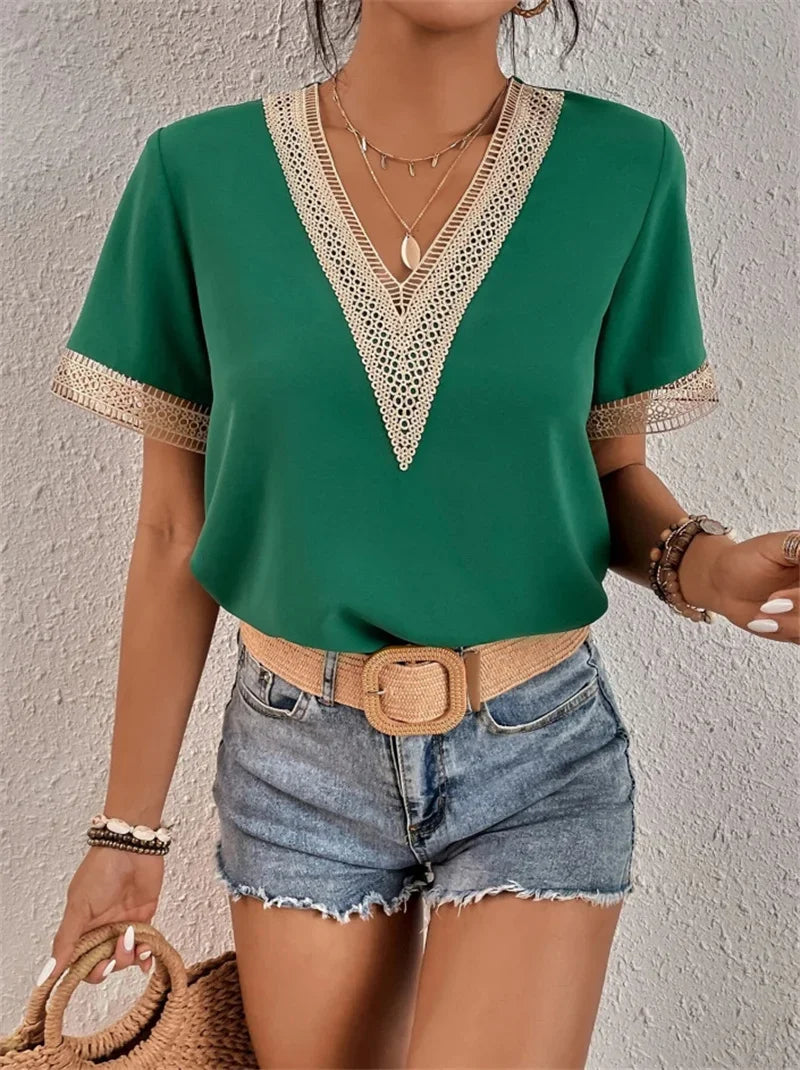 Top de luxe à col en V pour femmes - mode décontractée élégante avec détails sophistiqués