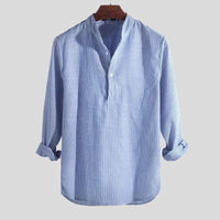 Chemise Henley stylée pour hommes, mélange coton-tissu, col à bandes et manches longues à rayures pour une élégance décontractée