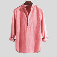 Chemise Henley stylée pour hommes, mélange coton-tissu, col à bandes et manches longues à rayures pour une élégance décontractée