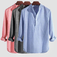 Chemise Henley stylée pour hommes, mélange coton-tissu, col à bandes et manches longues à rayures pour une élégance décontractée