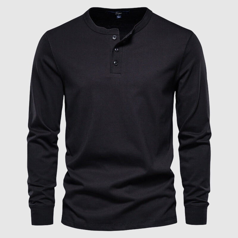 Camiseta Henley para hombres - Manga larga con tapeta de tres botones - Algodón transpirable y cómodo