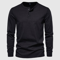 Camiseta Henley para hombres - Manga larga con tapeta de tres botones - Algodón transpirable y cómodo