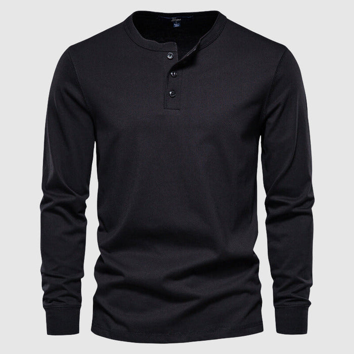 Camiseta Henley para hombres - Manga larga con tapeta de tres botones - Algodón transpirable y cómodo
