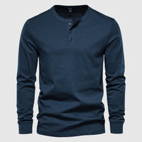 Camiseta Henley para hombres - Manga larga con tapeta de tres botones - Algodón transpirable y cómodo