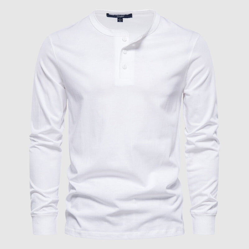 Camiseta Henley para hombres - Manga larga con tapeta de tres botones - Algodón transpirable y cómodo