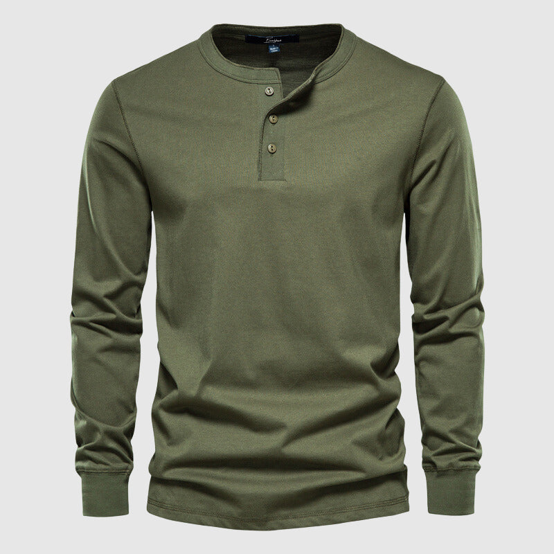Camiseta Henley para hombres - Manga larga con tapeta de tres botones - Algodón transpirable y cómodo
