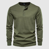 Camiseta Henley para hombres - Manga larga con tapeta de tres botones - Algodón transpirable y cómodo