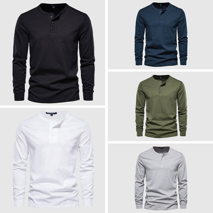 Camiseta Henley para hombres - Manga larga con tapeta de tres botones - Algodón transpirable y cómodo