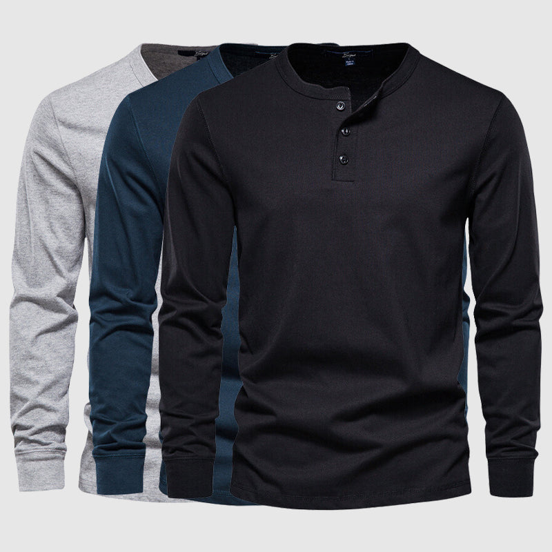 Camiseta Henley para hombres - Manga larga con tapeta de tres botones - Algodón transpirable y cómodo