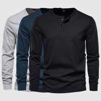 Camiseta Henley para hombres - Manga larga con tapeta de tres botones - Algodón transpirable y cómodo