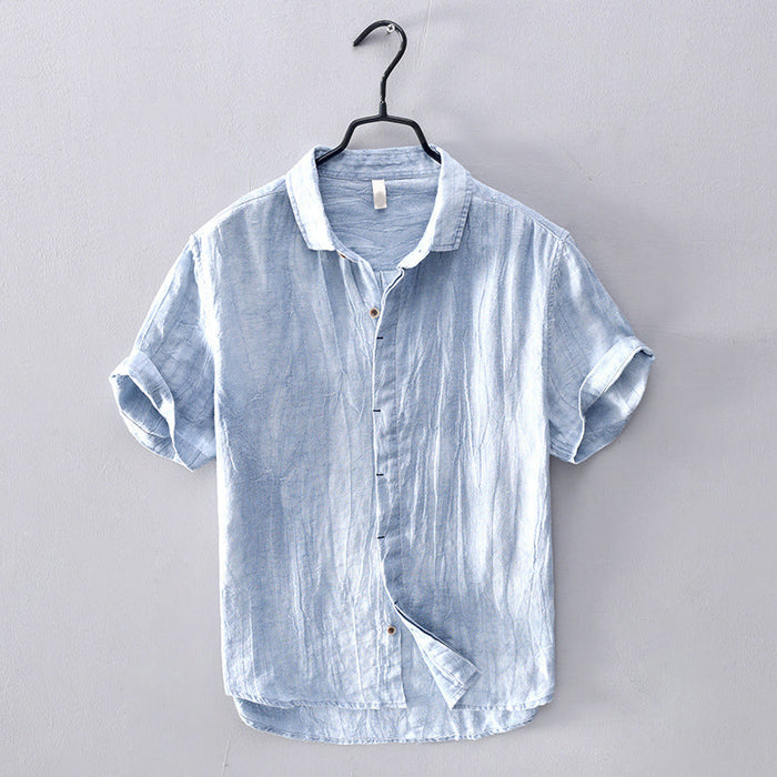 Chemise en lin élégante pour hommes - boutonnière à manches courtes respirante et légère pour un confort décontracté