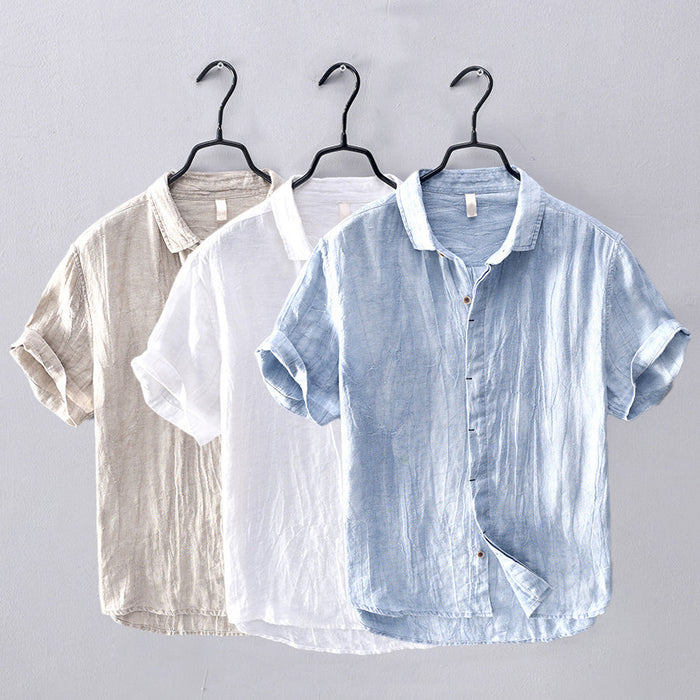 Chemise en lin élégante pour hommes - boutonnière à manches courtes respirante et légère pour un confort décontracté