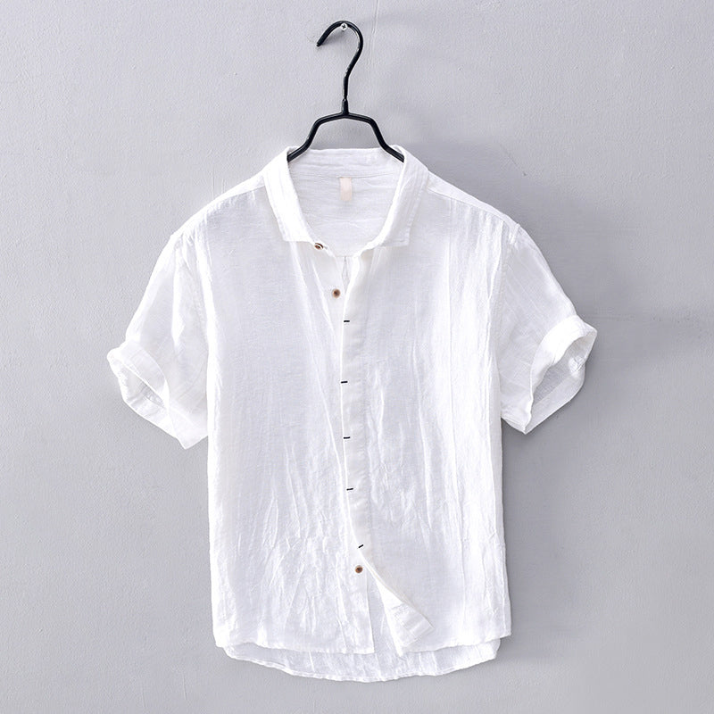 Chemise en lin élégante pour hommes - boutonnière à manches courtes respirante et légère pour un confort décontracté