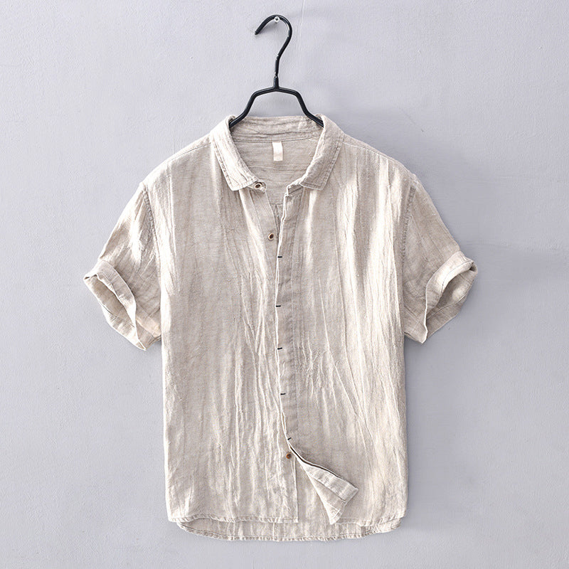 Chemise en lin élégante pour hommes - boutonnière à manches courtes respirante et légère pour un confort décontracté
