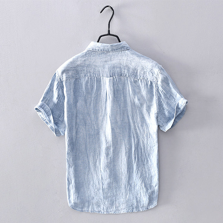 Chemise en lin élégante pour hommes - boutonnière à manches courtes respirante et légère pour un confort décontracté
