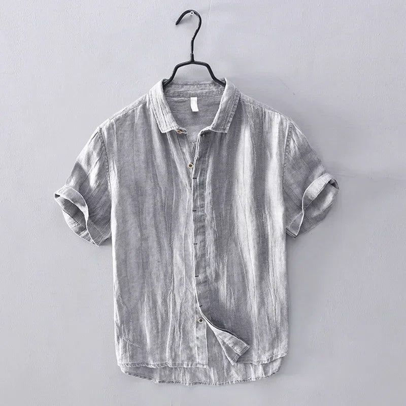 Chemise en lin élégante pour hommes - boutonnière à manches courtes respirante et légère pour un confort décontracté