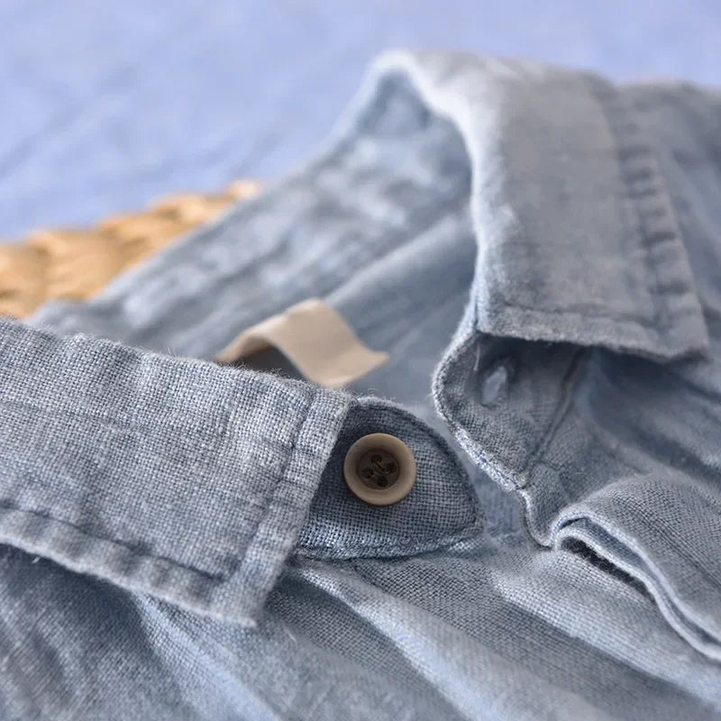 Chemise en lin élégante pour hommes - boutonnière à manches courtes respirante et légère pour un confort décontracté