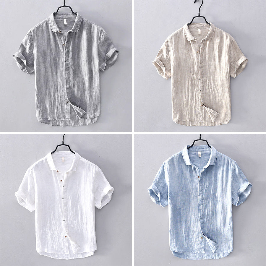 Chemise en lin élégante pour hommes - boutonnière à manches courtes respirante et légère pour un confort décontracté