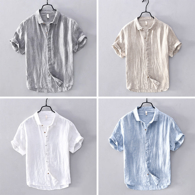 Chemise en lin élégante pour hommes - boutonnière à manches courtes respirante et légère pour un confort décontracté