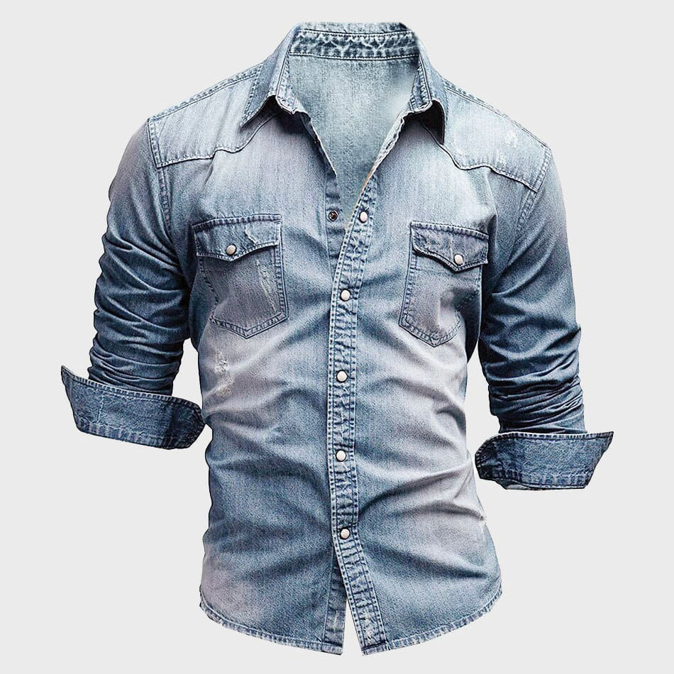 Chemise en jean homme à manches longues avec fermeture à boutons élégante