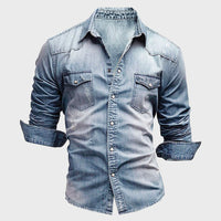 Chemise en jean homme à manches longues avec fermeture à boutons élégante