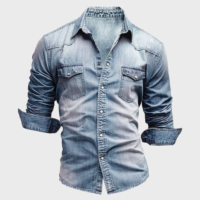 Chemise en jean homme à manches longues avec fermeture à boutons élégante