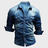 Chemise en jean homme à manches longues avec fermeture à boutons élégante