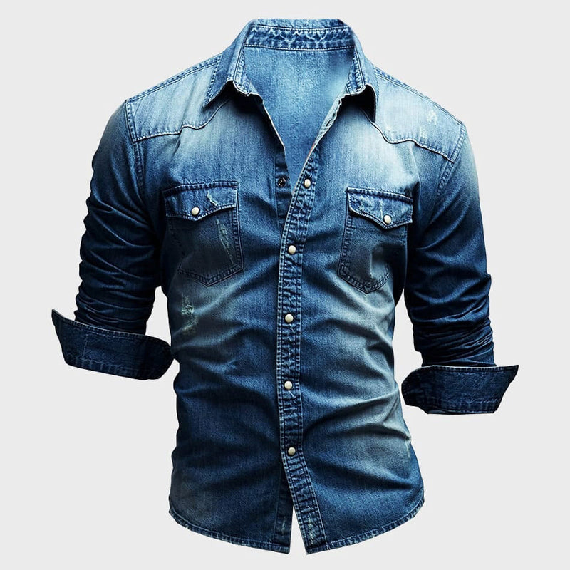 Chemise en jean homme à manches longues avec fermeture à boutons élégante