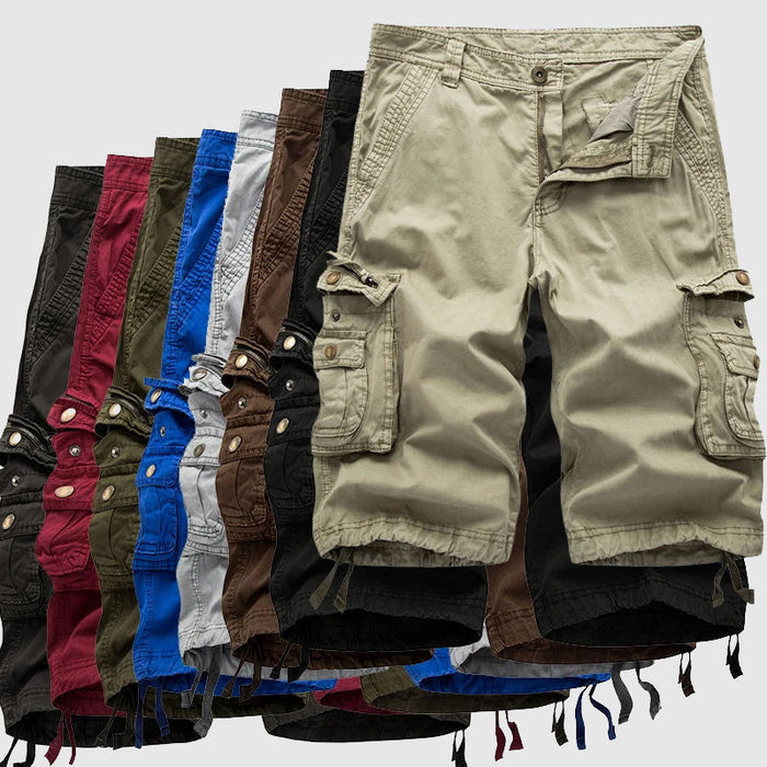 Short cargo pour hommes - coton robuste avec multiples poches - longueur au niveau du genou, style décontracté