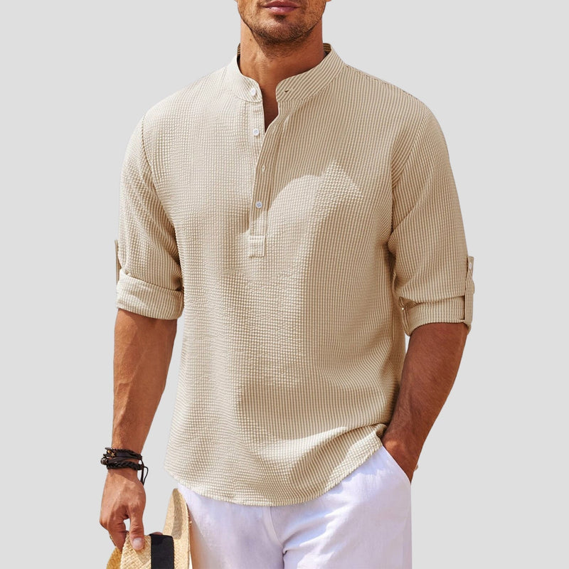 Chemise Henley stylée pour hommes avec col mandarin, manches longues et coupe décontractée respirante pour un confort tout au long de la journée