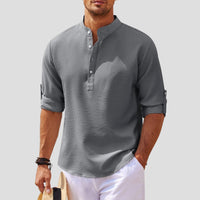 Chemise Henley stylée pour hommes avec col mandarin, manches longues et coupe décontractée respirante pour un confort tout au long de la journée