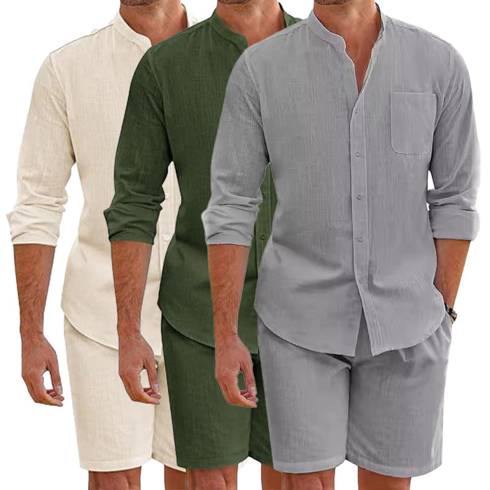 Regency Men's Long Sleeve Button-Down Shirt & Stylish Shorts Set
