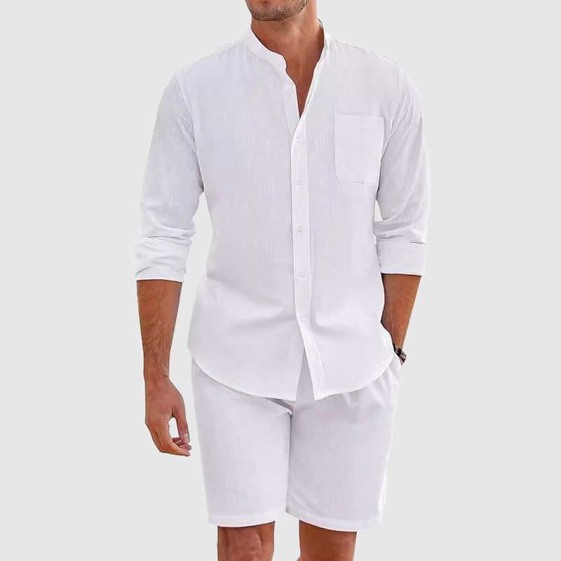 Regency Men's Long Sleeve Button-Down Shirt & Stylish Shorts Set