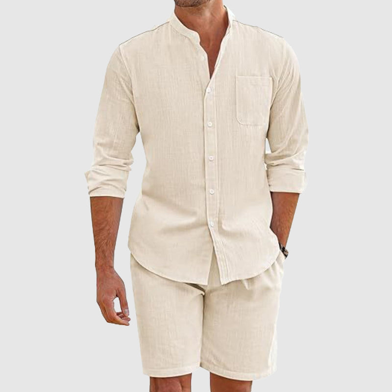 Regency Men's Long Sleeve Button-Down Shirt & Stylish Shorts Set