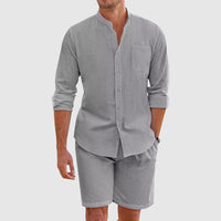 Regency Men's Long Sleeve Button-Down Shirt & Stylish Shorts Set
