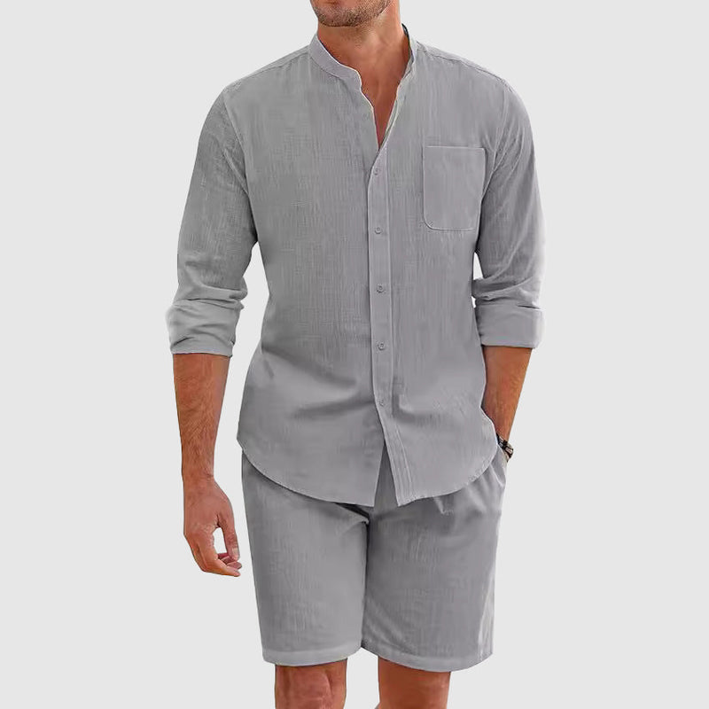 Regency Men's Long Sleeve Button-Down Shirt & Stylish Shorts Set